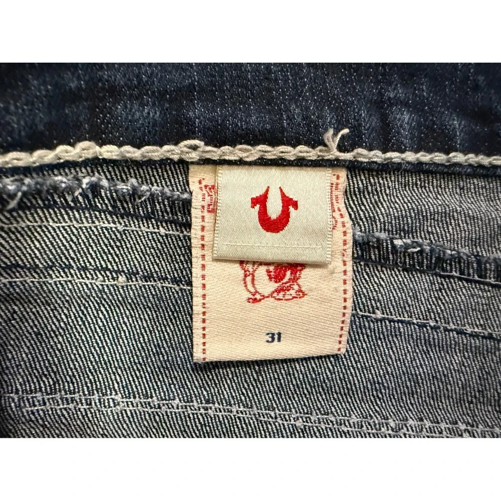 True Religion Straight Leg Jeans Dark Wash White Contrast Stitch Size 31 Mens